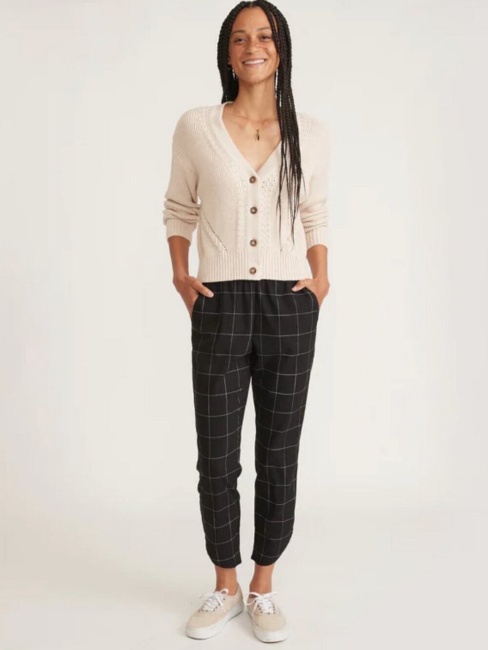 MARINE LAYER tencel blend allison pants in black windowpane (S)